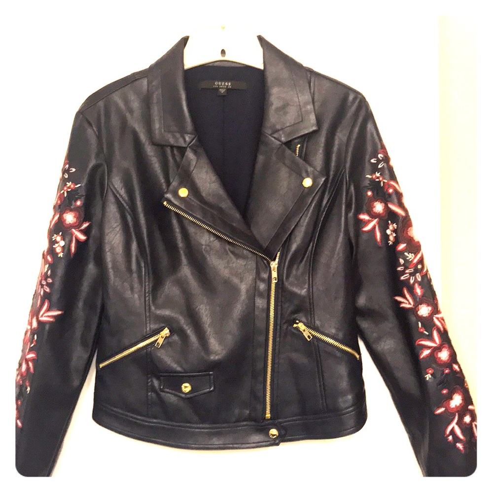 Guess Brand Floral Leather Jacket